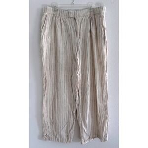 A New Day Trouser Pants Womens 16 Cream Pinstripe Linen Blend Wide Leg Career